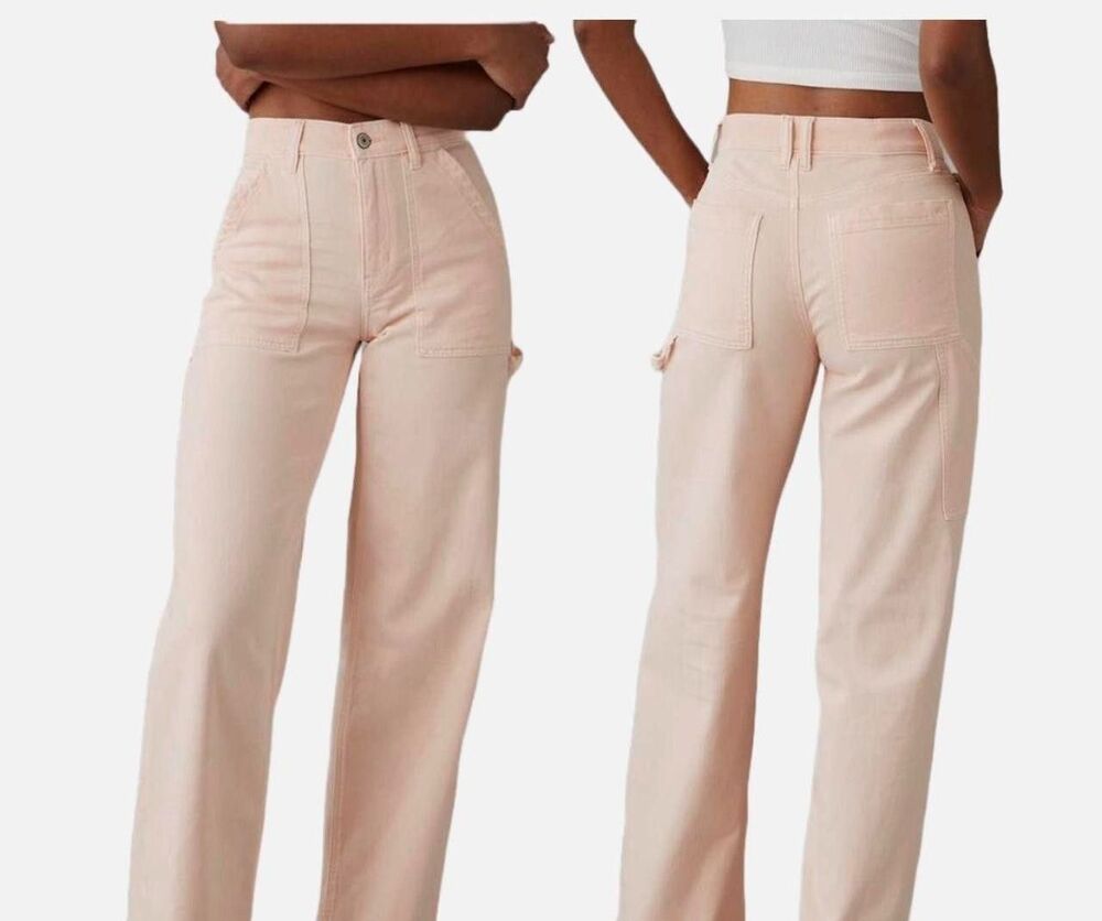 AMERICAN EAGLE AEO Super High-Rise Baggy Wide Leg Crop Jeans Size 6 Pink Twill